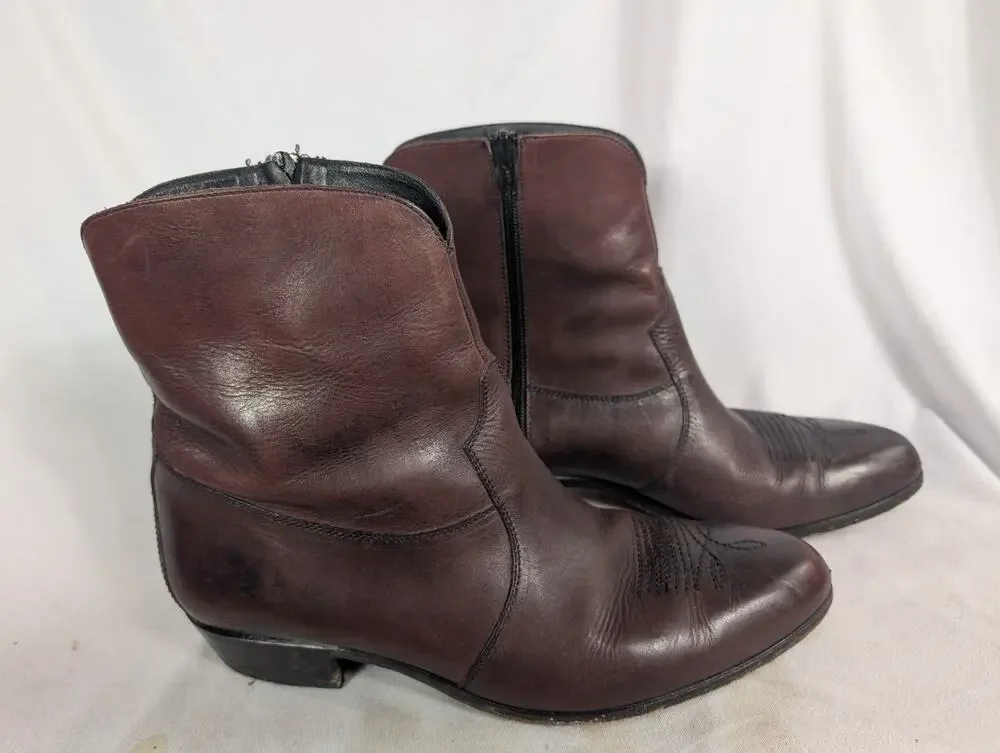 Florsheim Brown Leather Ankle Boots Zip Zipper Round Toe Flexible Insole 10.5 D